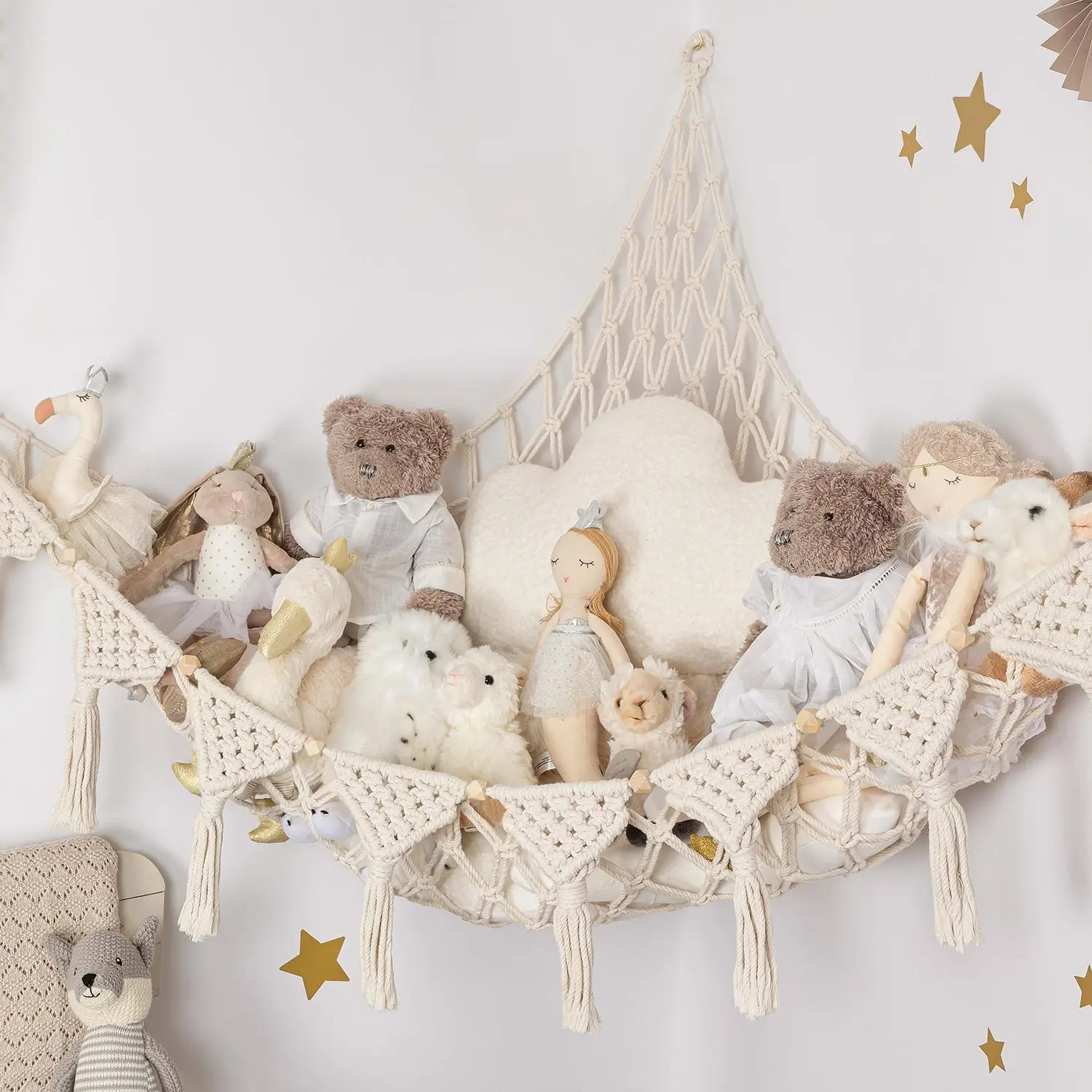 Boho Style Woven Toy Hammock, 1 Count Creative Plush Toy Storage Net, Teddy Bear Storage Organizer, Toy Hanging Bed for Bedroom Decor, Decorative Basket, Shelves, Hanging Baskets