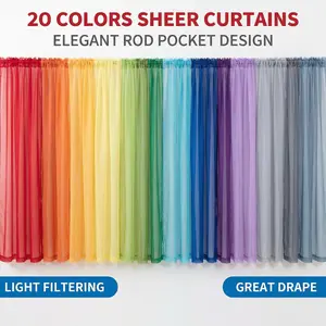 Window Wear 4 Panels 34X63Inch Kitchen Curtain Set, made of Terylene chiffon fabric, lightweight, transparent, soft and flowing, pole-hanging style, easy to install, can better decorate your home, FT2533