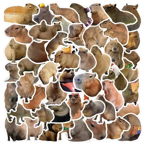 Cute Capybara Series Sticker, 50pcs/set Self Adhesive Decorative Stickers, Illustration Stickers, DIY Decals for Water Bottle, Laptop, Phone Case, Scrapbooking, Journal Making, Protector