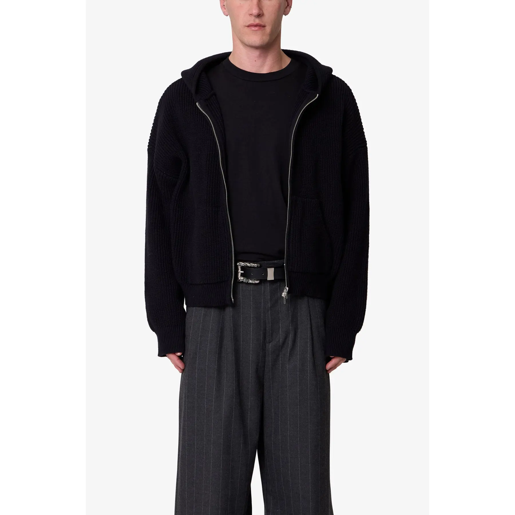 mnml Knit Zip Up Hoodie - Black