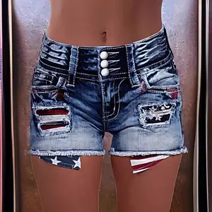 2025 Summer New Fifth Pants Women's Ripped Middle Pants Stretch Washed Denim Shorts tiny