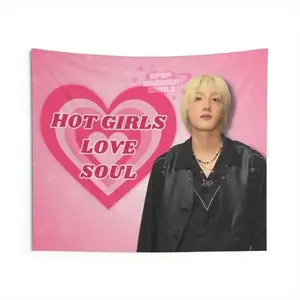 P1harmony Soul Hot Girls Tapestry - Vibrant Heart Design with "HOT GIRLS LOVE SOUL" Text, Perfect Gift for P1harmony Fans, Includes Free Installation Kit Home Decor Gifts Outdoor Gatherings
