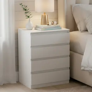 Modern 4 Drawer Dresser BedsideTable for Bedroom 32 in Tall Vertical Nightstand with Large Storage Freestanding Wooden Closet Chest for Bedroom Living Room
