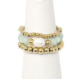 Amazonite and Pearl Hematite Triple Ring Stack