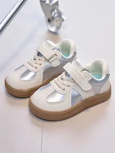 Skuhy Decorative Silver Color Waterproof Velcro Strap Low Top Rubber Sole Casual Shoes Casual Trainers for Children Spring & Fall School Shopping
