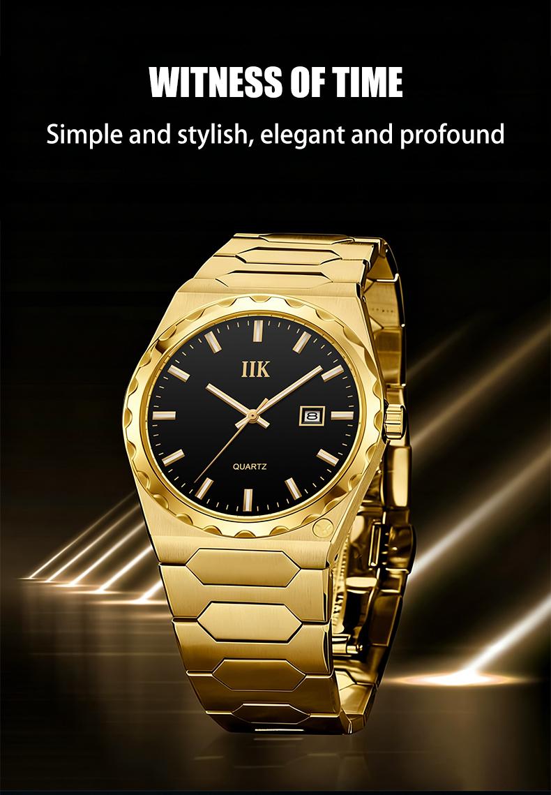 Men's Business Fashion Quartz Wristwatch - Gold Tone Black Dial with Luminous Markers, Date Function & Water Resistance,Elegant Gift Box Men's Business Fashion Quartz Wristwatch - Gold Tone Black Dial with Luminous Markers, Date Function & Water Resistance,Elegant Gift Box