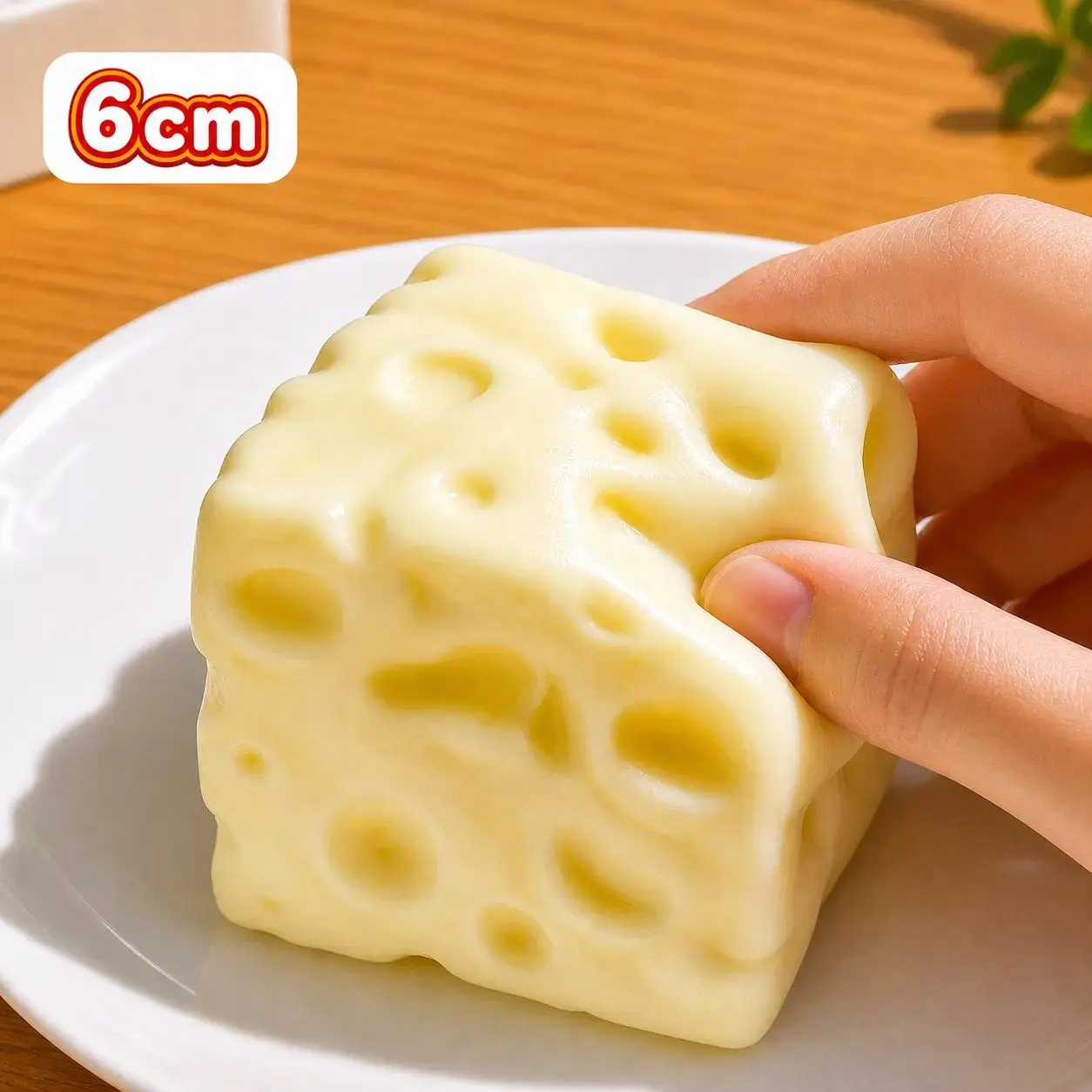 Squishy Cheese Block - 6cm Yellow Moldable Slow-Rise Stress Ball, Non-Rebound Squeeze Fidget Toy for ASMR, Stress & Anxiety Relief