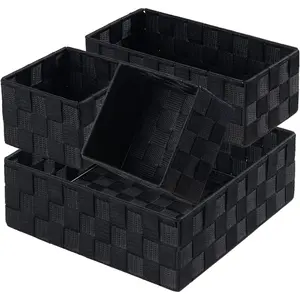 Small Black Baskets Cube Bin Container Tote,Woven Storage Baskets for Organizing Organizer Divider for Drawer, Closet, Shelf, Dresser, Set of 4