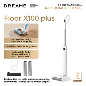 DREAME FloorX 100 Plus Cordless Electric Mop with 2 Bonus Roller Brushes, 45min Runtime, Lightweight 5.1 lbs, Dual-Tank Design, Self-Cleaning Brush