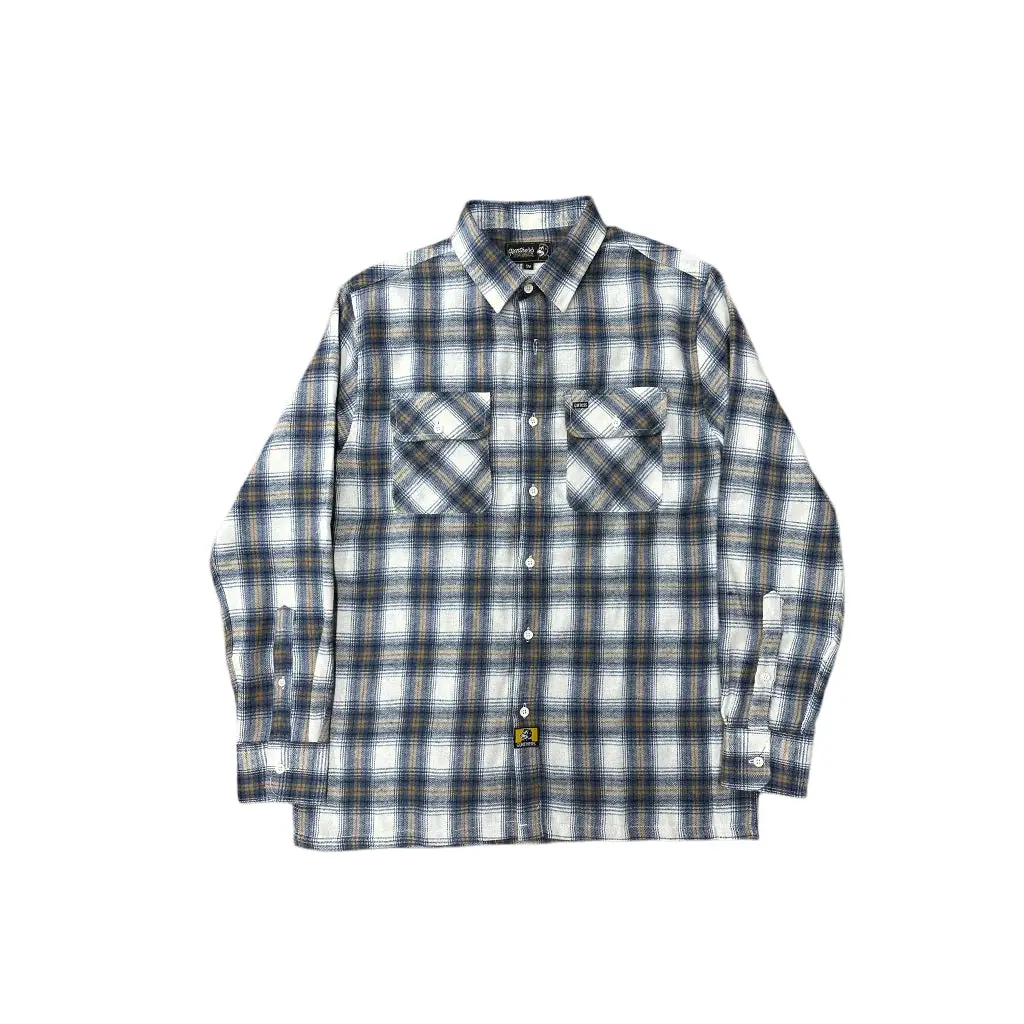 Gunthers Co Men's Standard Cut Plaid Flannel Shirt - Long Sleeve Cotton Button-Up Top in Cream, Navy, Gold