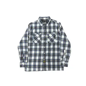 Gunthers Co Men's Standard-Cut Cotton Flannel Long-Sleeve Button-Up Checked Shirt - Birch Street Cream Navy Gold Plaid, Open Closure, All-Seasons Menswear Top
