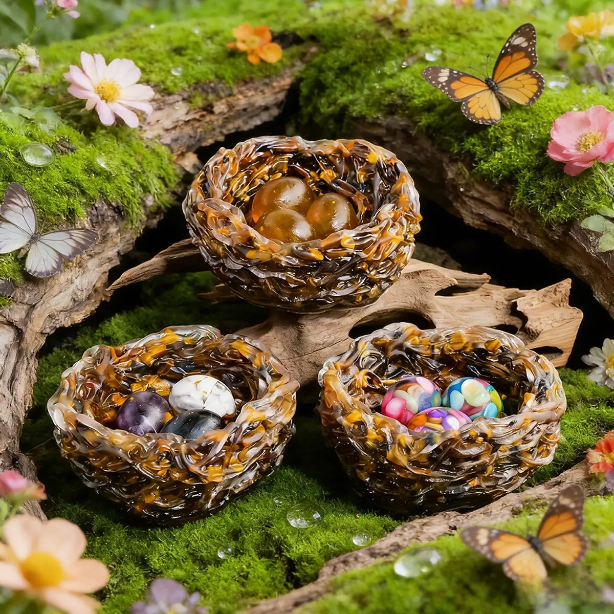 Natural Crystal Egg & Bird's Nest Statue, Reiki Healing Feng Shui Figurine, Pet Memorial Ornament, Home & Garden Easter Decoration, Hand Selected Crystals