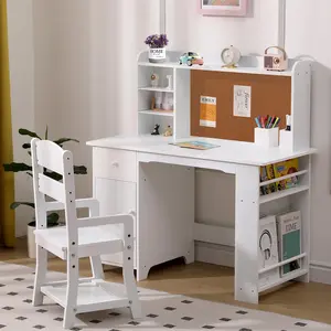 GARVEE Study Desk and Chair Set for Ages 3-8 - Includes Bookshelf, Bulletin Board, and Storage Cabinets for an Organized Learning Space