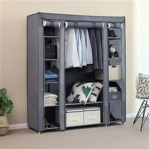 Portable Closet with Cover,Wardrobe Storage Closet,Portable Wardrobe Closet with Non-Woven Fabric Cover, Steel Tube and Plastic Connection 58" x 17" x 68” (Grey)