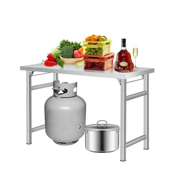 GARVEE Stainless Steel Folding Table 48x24 Inch,520 Lbs Heavy-Duty Commercial Prep Table,Metal Worktable with Adjustable Feet,Portable Workstation for Kitchen Garage Restaurant