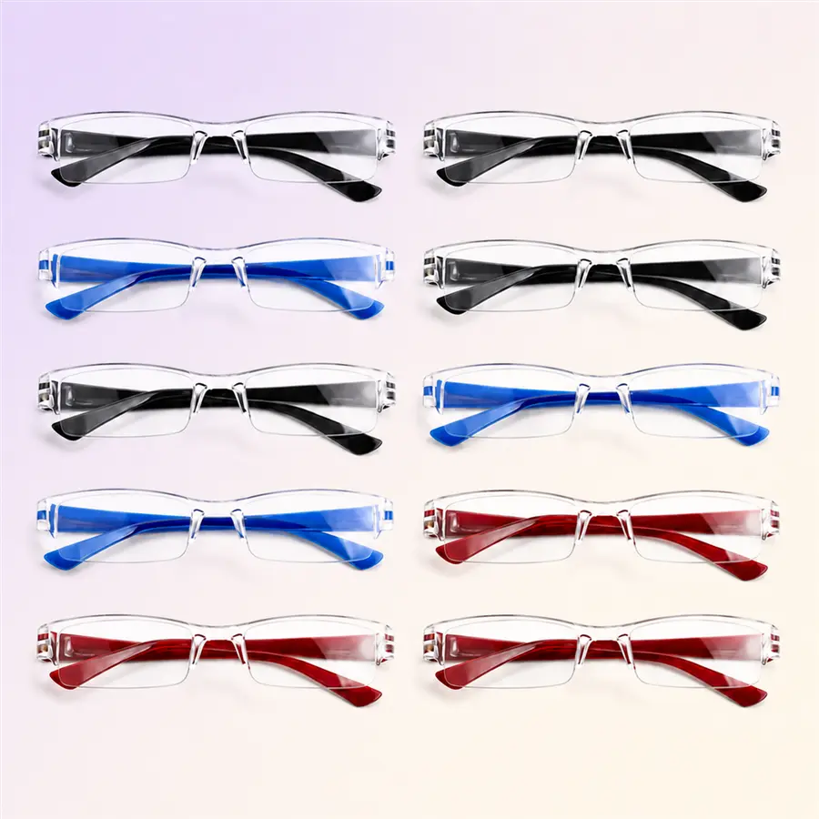 Lightweight Half Frame Reading Glasses Curved Temple Anti Slip Presbyopia Eyeglasses, Clear Lens Readers for Book Reading, Smartphone, Label Viewing, Multiple Color Options Pack Pads