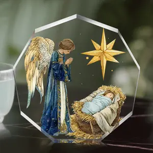 Decoration of Jesus' Birth Scene - Jesus, Mary, Angels, and Stars, Acrylic Religious Desktop Decoration, Ideal Christian Gift for Christmas, Easter, Birthday - Home, Church, or Table Centered Decoration, Spiritual Home Decoration