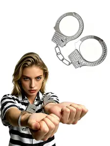 Silver Color Imitation Brick Handcuffs, Party Exclusive, Party Event Props, Party Accessories, Couple Gift, Role-Playing, Escape Room, Holiday Props, Birthday Gift, Party Costume Set