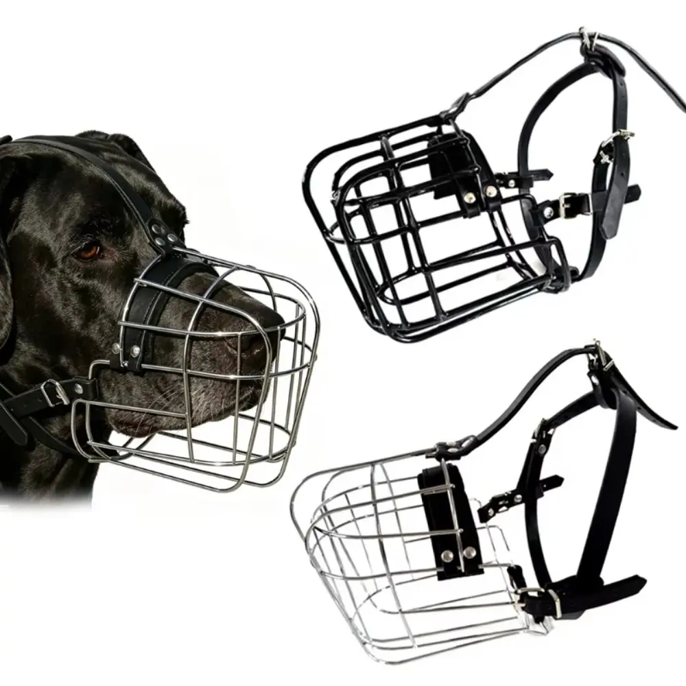 Adjustable Leather-Strap Basket Muzzle for Large Dogs, Breathable Training Muzzle to Prevent Biting, Ideal for Great Danes
