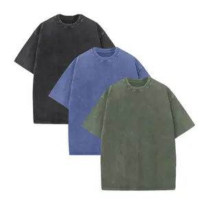 Vintage Acid Wash Heavyweight Cotton T Shirts for Men, Oversized Baggy Gym Workout Casual Tees (1/4 Pack)