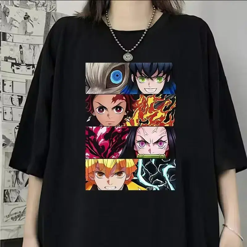 Hot Anime Demon Slayer Series Printed T-shirt Women Men Harajuku Casual Oversize Fashion O-Neck Short Sleeve Unisex Top Tshirt Womenswear Streetwear Summer Crewneck Soft Cotton Shirt