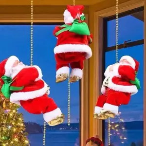 Electric Climbing Santa Christmas Ornament on Rope Ladder for Indoor & Outdoor Hanging Creative Tree Decoration Home Gift Festive Decor