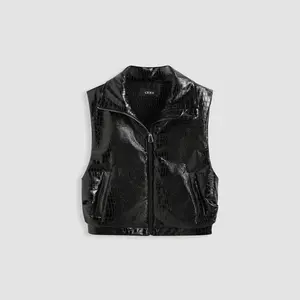 Cider [size 4-10] Faux Leather Collar Solid Zipper Puffer Vest