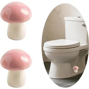 Set of 2 Cute Pink Mushroom Decorative Toilet Bolt Screw Cover Caps for Bathroom Floor Decor