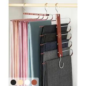 Pants Hangers Space Saving - 2 Pack European Beechwood Scarf and Jean Hangers - Closet Organizer and Space Saver Pant Rack, Leggings Hanger, and Scarf Holder with 360° Swivel HookGift