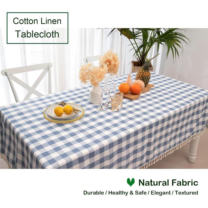 Checkered Rectangle Tablecloth, Cotton Gingham Table Cloth Plaid Table Cover for Spring Summer Picnic Kitchen Dinner Restaurant Easter Party(55x70,Blue