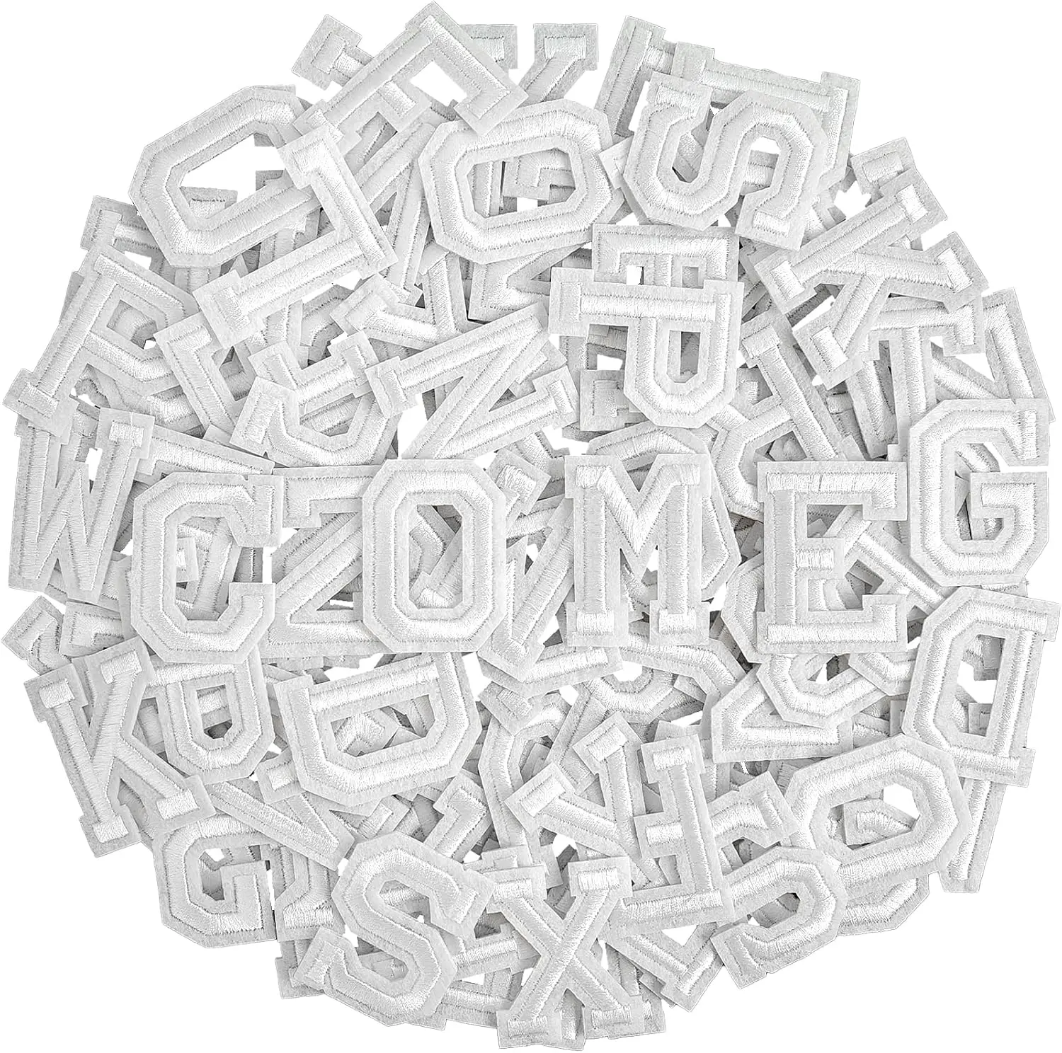 104-Pack White Iron-On Letter Patches – Embroidered Fabric Alphabet Appliqués for Clothing, Jackets, Jeans, Hats & Backpacks – Customize with Sew or Iron-On Application