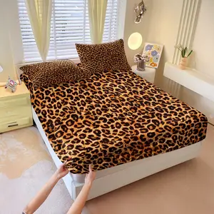 Leopard print theme Fitted Sheet Set,Includes 1 Fitted Sheet & 2 Pillowcases without Filler,Animal print pattern,Stylish and cozy bedding set gift,Soft and comfortable,Suitable for all seasons,Multiple styles to choose from.