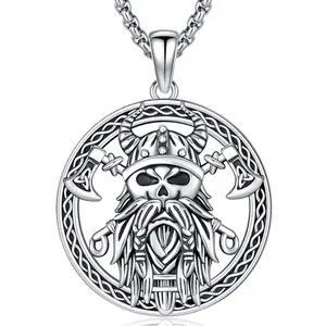 DRINSPER 925 Sterling Silver Viking Odin Necklace for Men, Norse Warrior Pendant with Celtic Knot, Lead-Free Hypoallergenic Pagan Jewelry, Long-Term Wear