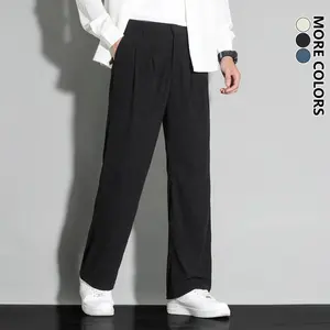 Men's Dress Pants - Straight-leg business casual trousers with belt loops and button closure, suitable for office and semi-formal occasions - Spring/Autumn (Beige) - Versatile for everyday and formal wear - Minimalist design with zipper closure, structure