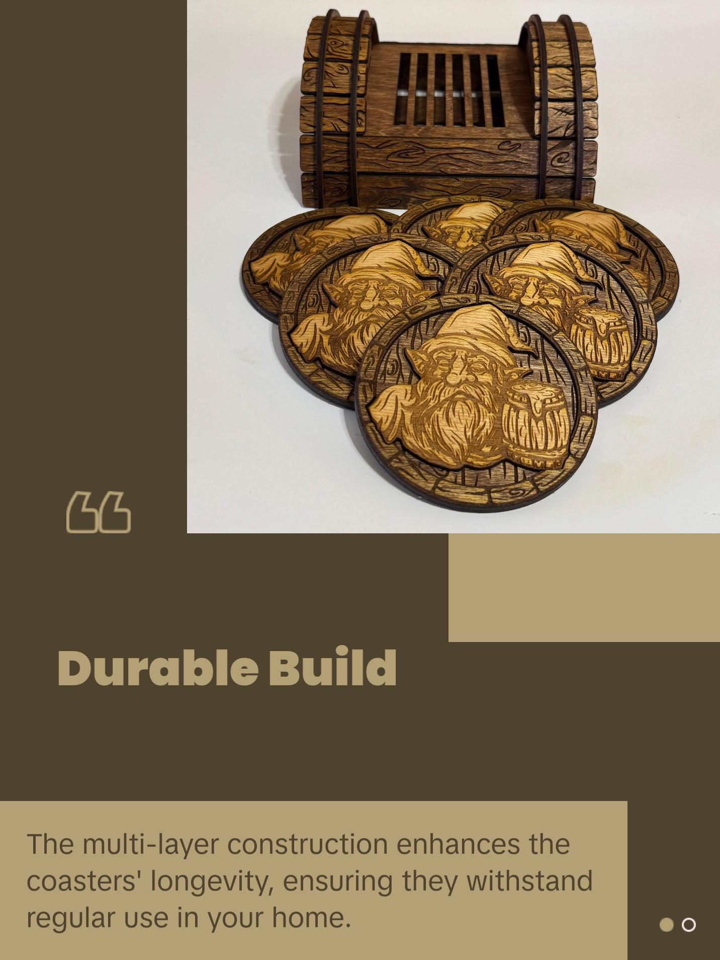 Rustic Dwarves Coasters with Barrel Coaster Stand