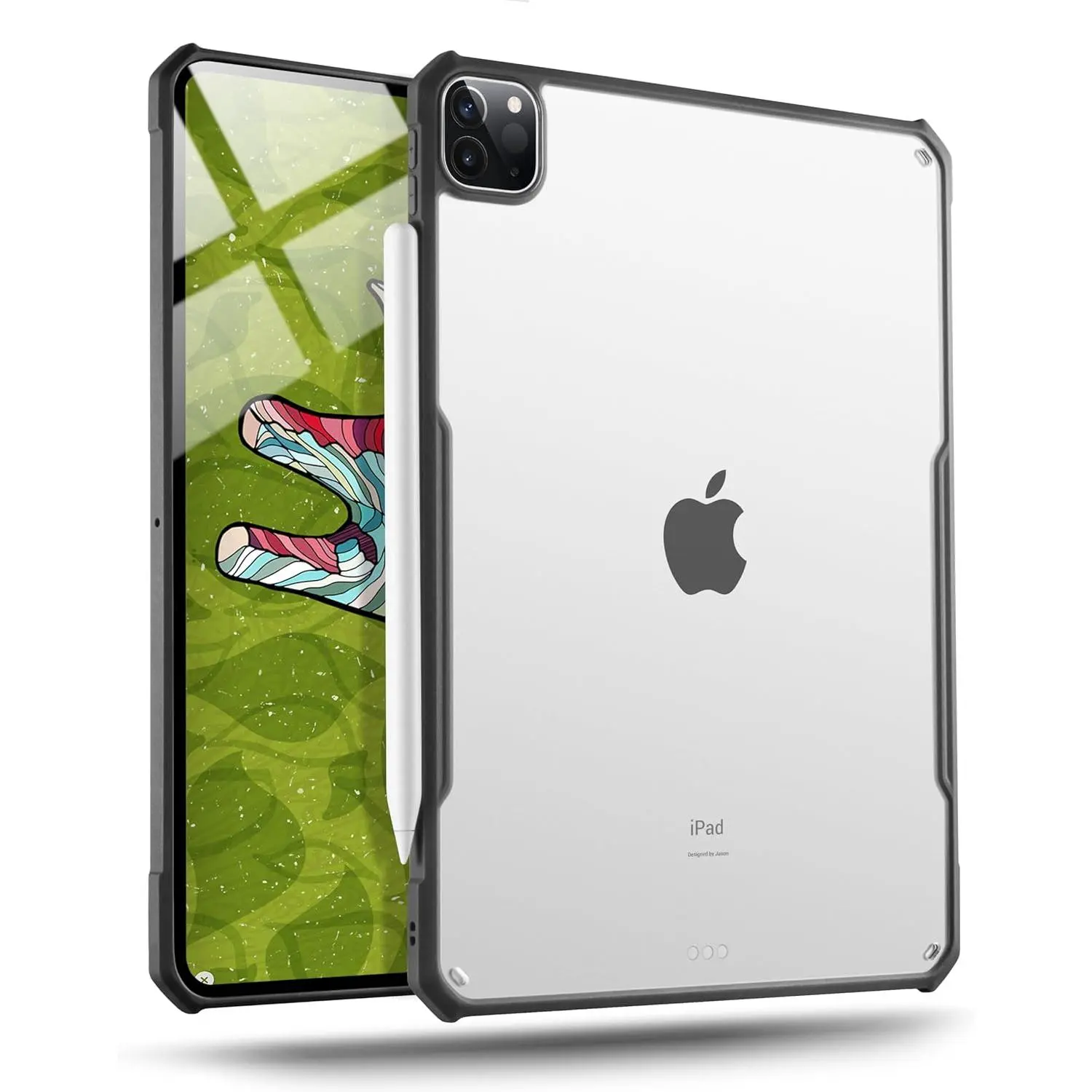 iPad Pro 12.9 inch Case 2022, 2021, 2020, 2018 (6th, 5th, 4th & 3rd Generation) Ultra Thin Matte Clear, Supports  Pencil  , Absorbs Shock (Black/Matte )