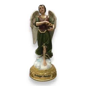 8" Traditional Polished Look Saint Barachiel Archangel Resin Figurine, Standing Religious Home Decor