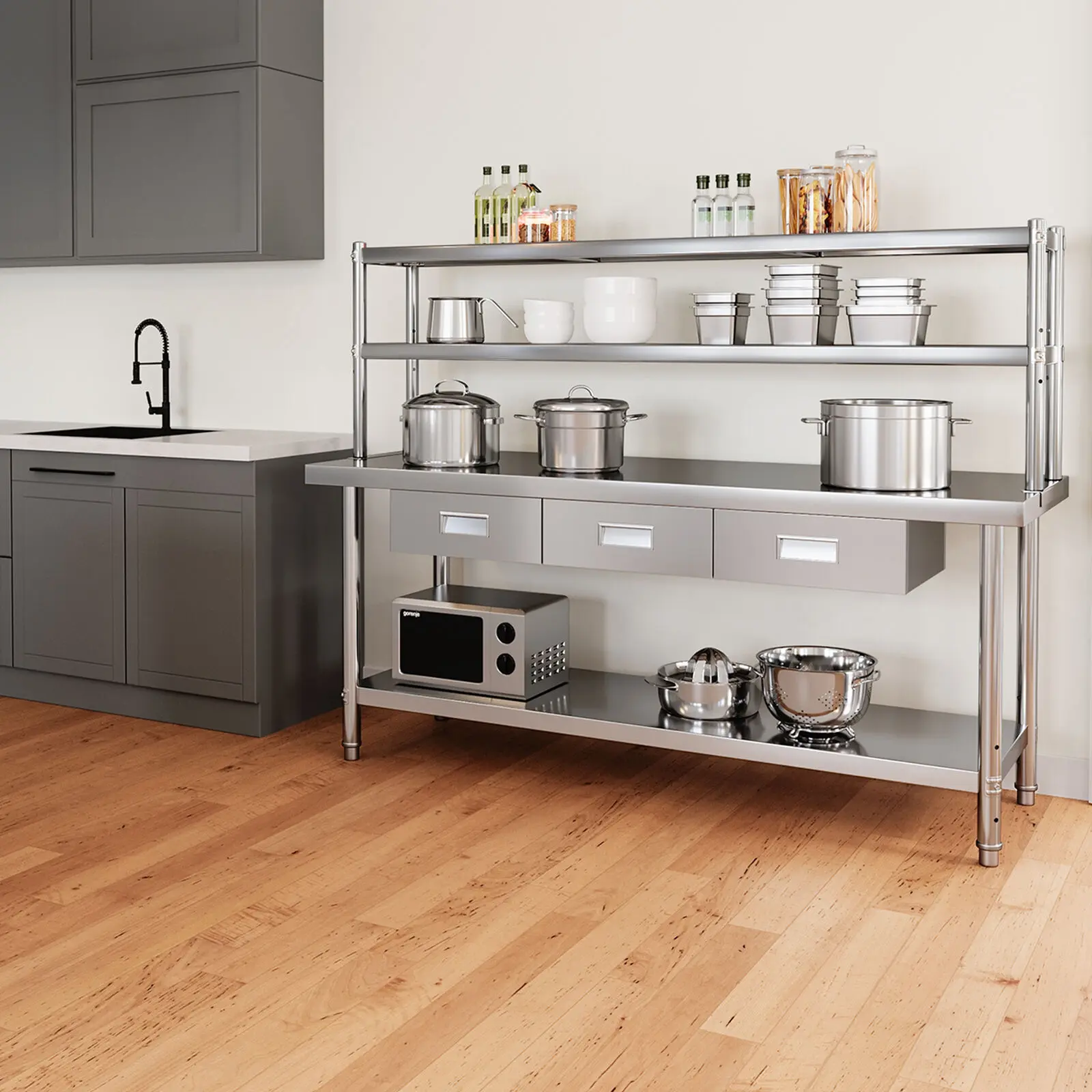 【fathersdaygift】 YITAMOTOR NSF Stainless Steel Table with Overshelves & Drawers, 72" X 24" Work Table with 72" X 12" Shelf & 3 Drawers, Metal Table Prep Table