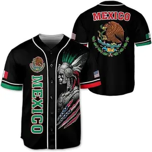 Personalized Aztec Mexico Baseball Jersey, Mexican Flag Eagle Baseball Jersey, Custom Jersey Shirt short sleeve, Baseball Jersey for Men Summer Wear Party