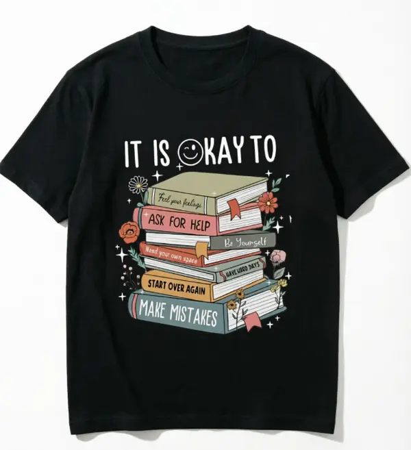Women's Cotton Shortleeve T-Shirt - Heat Transfer Book Quote Graphic, Self-Love Positive Top, Casual Stylish Clothes for Library Visits, Coffee Dates, Shortsleeve