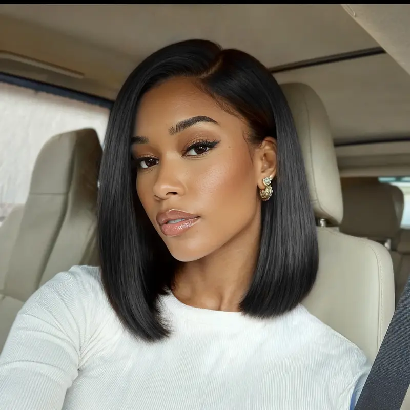 UNice Women's Silky Straight Human Hair Wig - 7x5 HD Lace Closure Glueless Bob Cut with Bleached Knots, Beginner-Friendly Easy to Install Heat Resistant Lace Frontal Wig for Summer, Natural Look