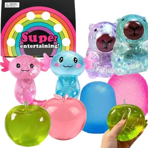 8-Piece Squid Package Toy Set, Includes Apples, Blocks, Salamanders, Capybaras, Plush Squid, Kids Squeeze Toys, Party Gift