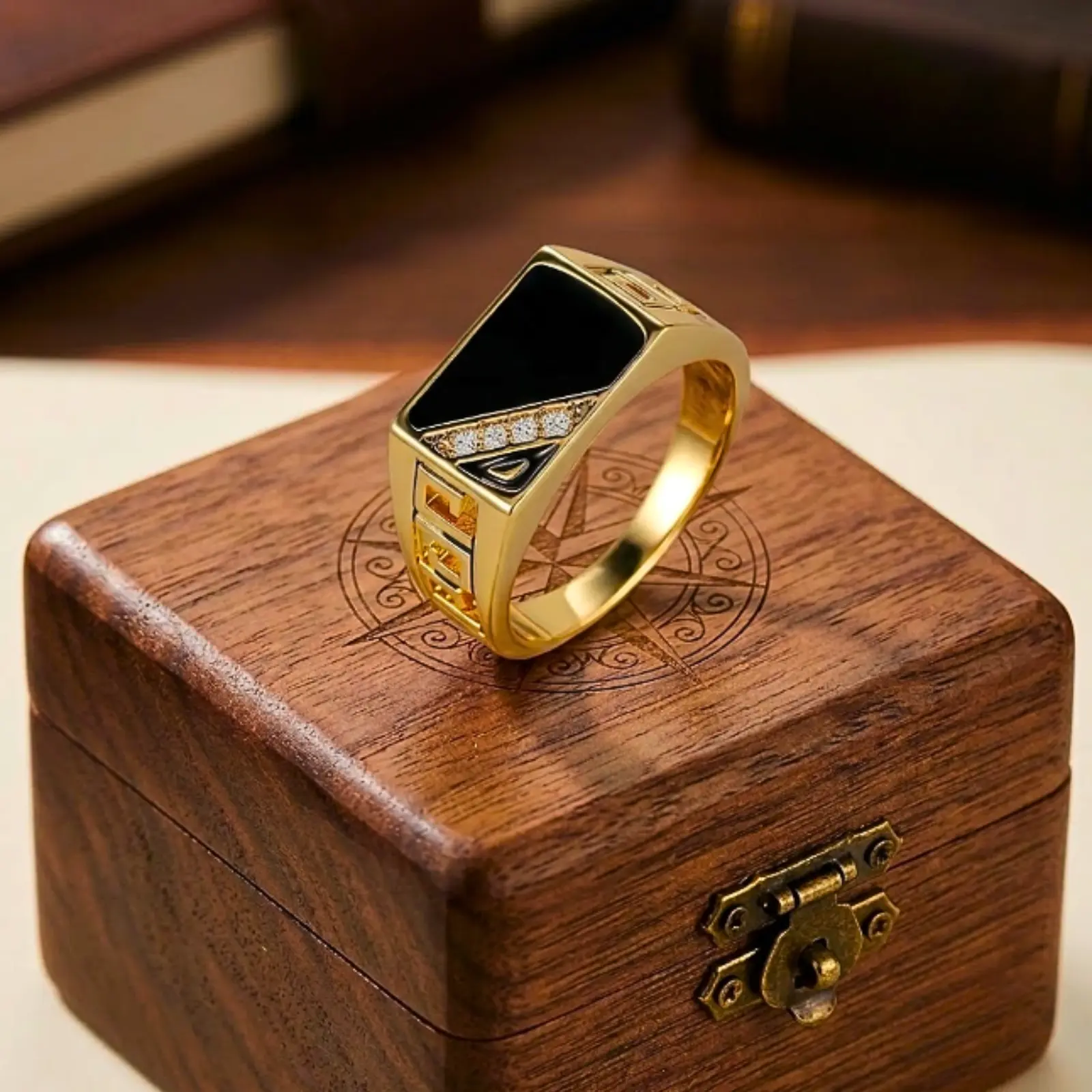 Fashionable 14k gold-plated ring with Cubic Zirconia stones for men, a perfect jewelry gift for everyday wear and as a present for friends and family.