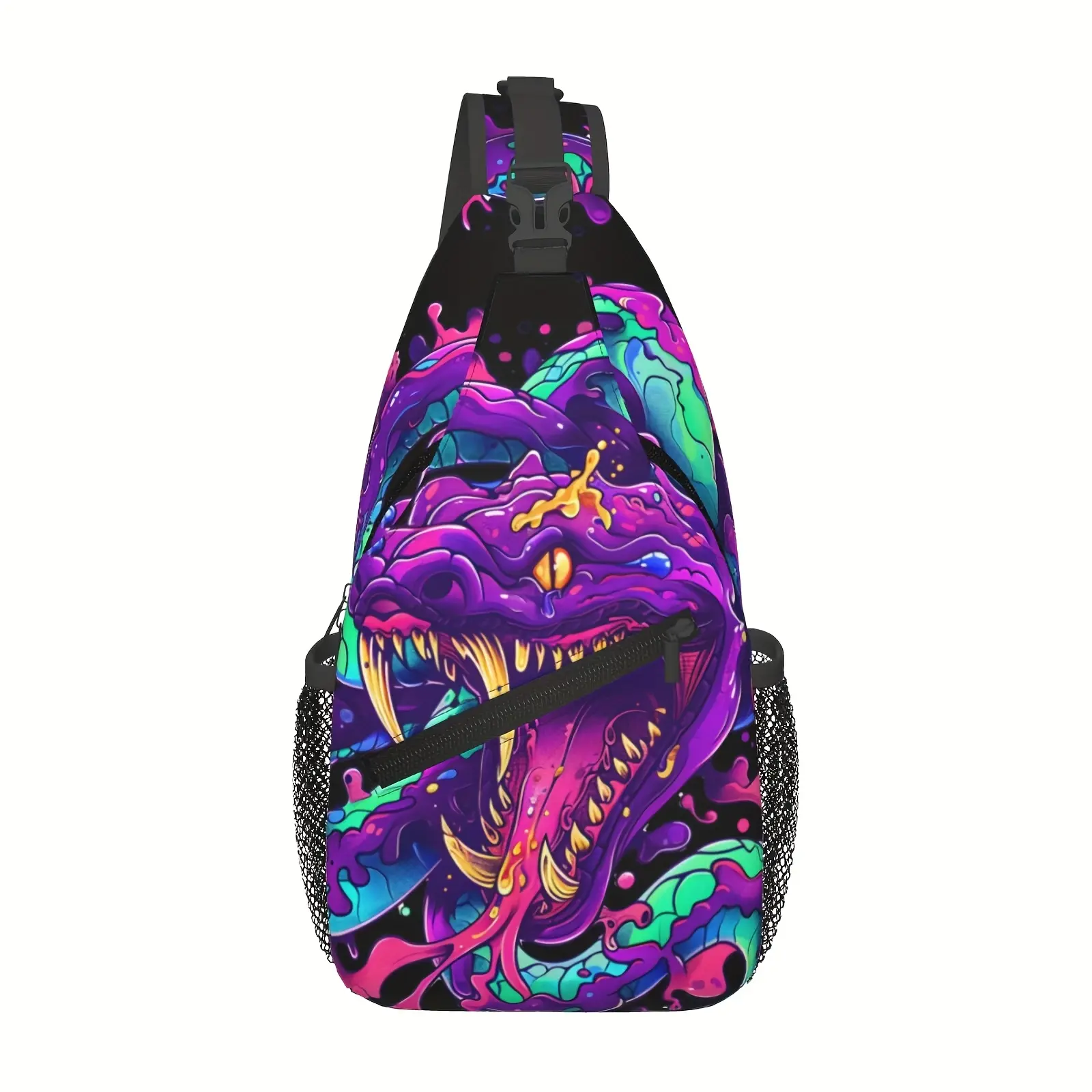 [Made in US] Crossbody Chest Bag Hiking Colorful Angry Snake Shoulder Bag Folding Large Capacity Fashion Durable Can Be Used For Shopping, Work, Leisure Travel Beach Bag Fishing Backpack