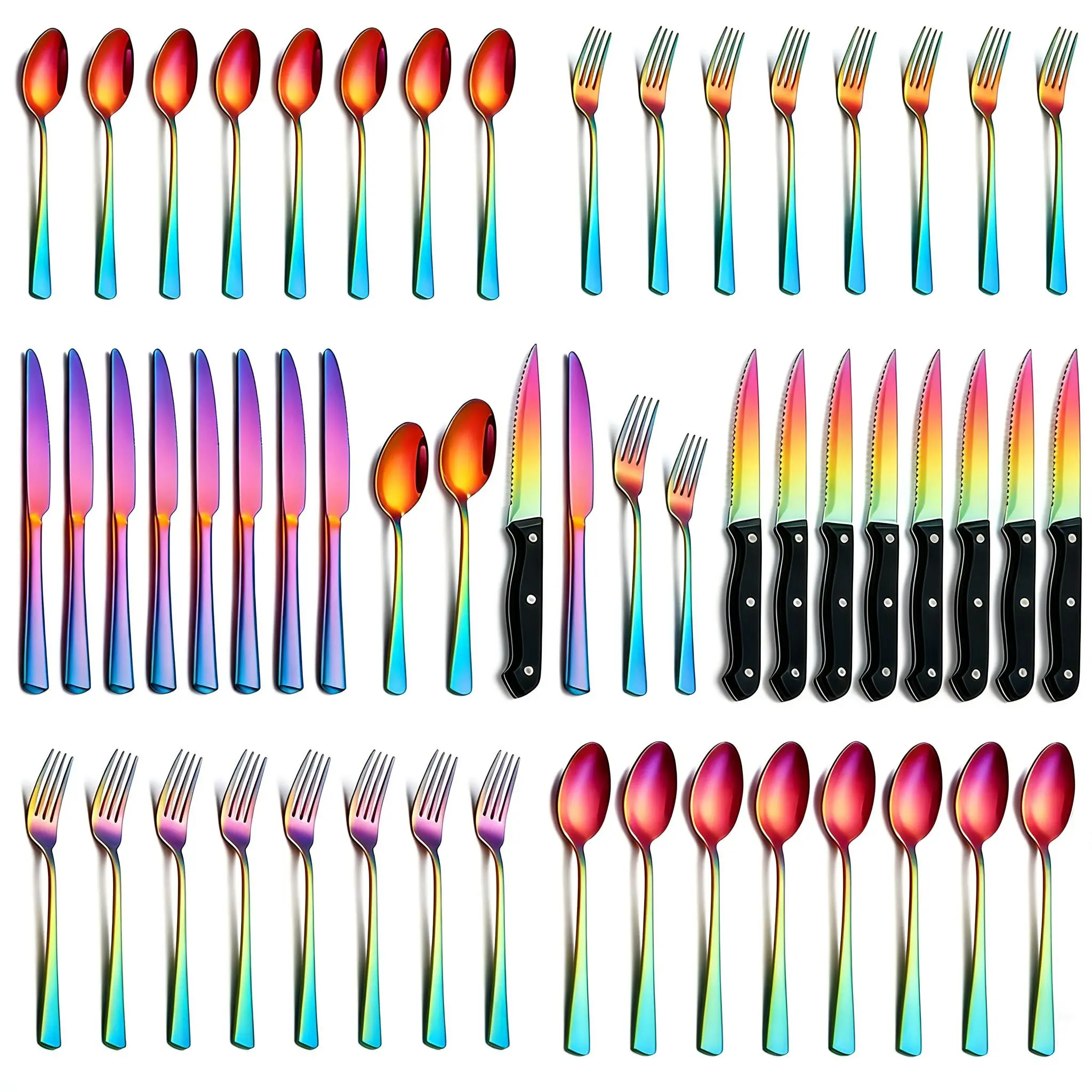 【Black Friday Bargain】48-Piece Colorful Stainless Steel Flatware Set, Rust-Resistant Forks, Spoons & Knives with Oval Handles, Durable Rainbow Silverware Set for Home, Wedding, Party & Everyday Dining