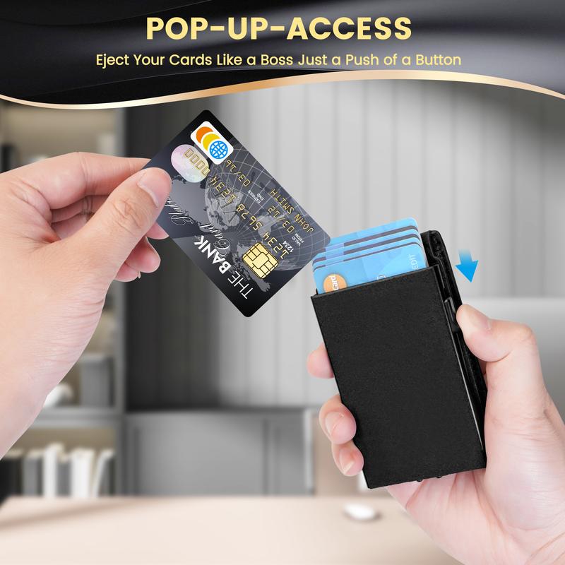Wallet for Men with Money Clip RFID Blocking Minimalist Wallet Pop Up Aluminum Case Slim Credit Card Holder with Gift Box