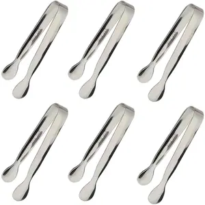 6PCS Ice Tongs Mini Sugar Tongs 4.25Inch Stainless Steel Kitchen Utensils Set,Small Serving Tong and Tiny Kitchen Tong for Appetizers,Tea Party, Coffee Bar