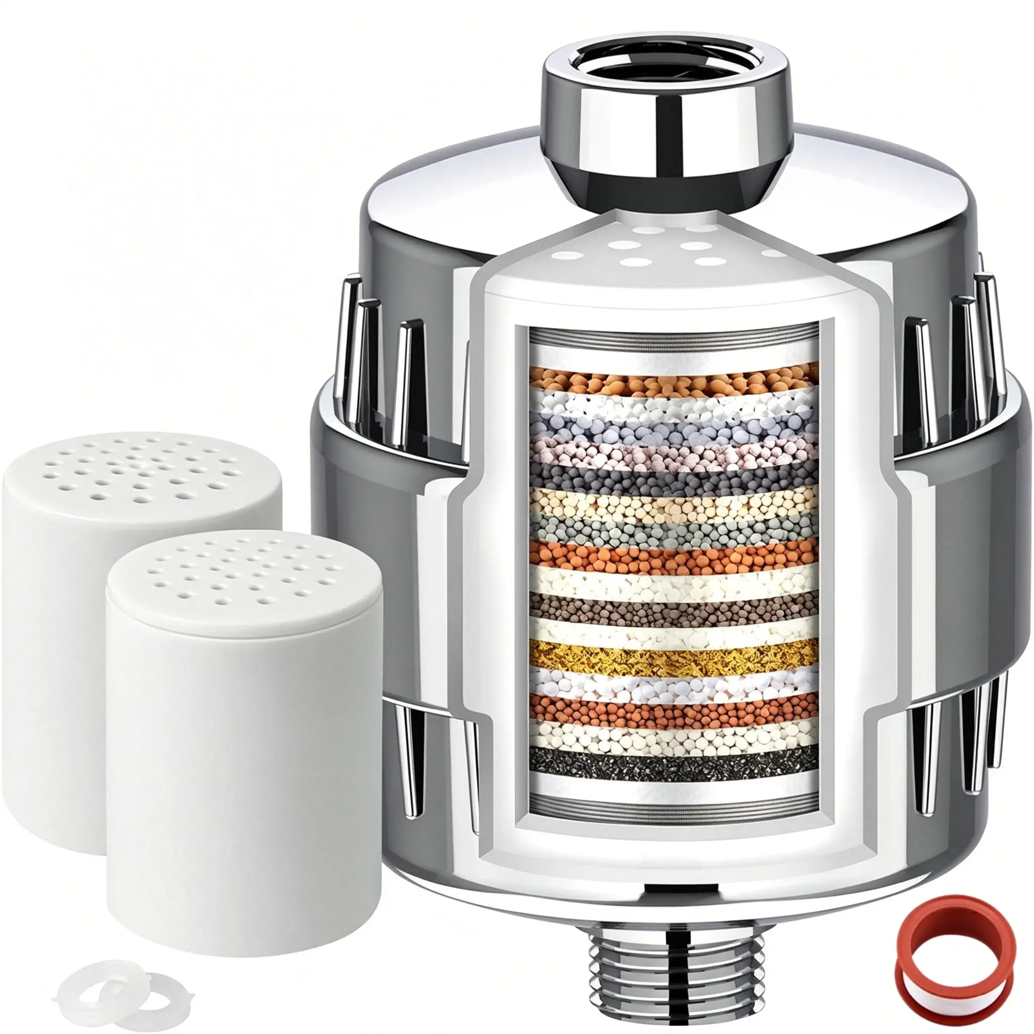 Shower Filter, 20 Stage Shower Head Filter for Hard Water with 2 Cartridges, High Output Shower Water Filter to Remove Chlorine, Fluoride and Other Impurities, Improves Skin Condition, Protects Hair