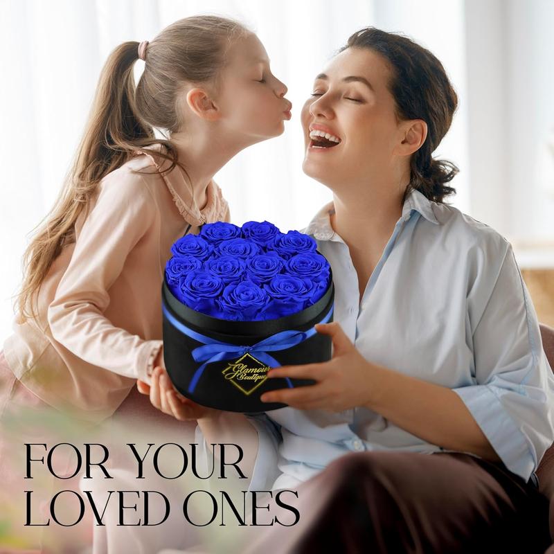 Eternal Prestige Velvet Black | 12 Blue Roses  Decor Box