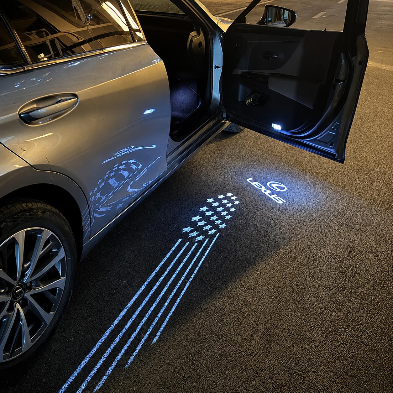 Vehicle-Specific Fit LED Car Door Projector Lights with Logo Patterns for Lexus ES, LS, UX (2019-2025), IS, RX300, RX200, LC - Front Doors Only, Courtesy Ground Upgrade